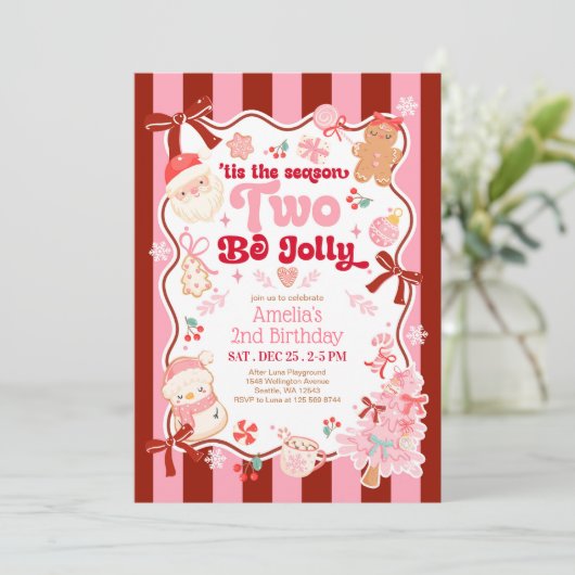 Christmas Two Be Jolly 2nd Birthday Invitation Kaart (Staand voorkant)