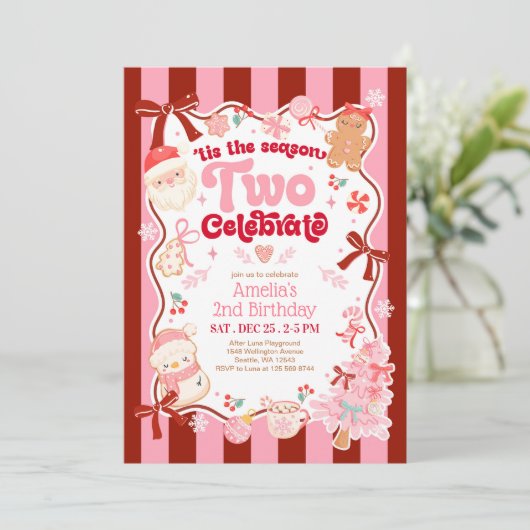Christmas Two Celebrate 2nd Birthday Invitation Kaart (Staand voorkant)