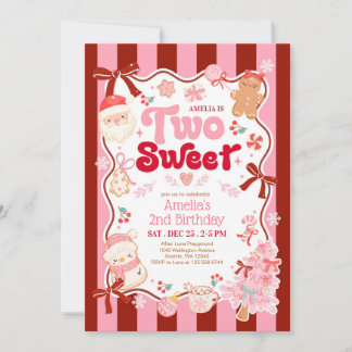 Christmas Two Sweet 2nd Birthday Invitation Kaart