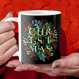 CHRISTMAS Typografie Berries en Greenery Koffiemok