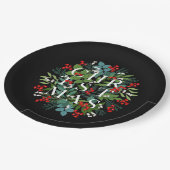 CHRISTMAS Typografie Berries en Greenery Papieren Bordje (Gekanteld)