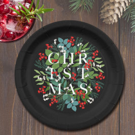 CHRISTMAS Typografie Berries en Greenery Papieren Bordje