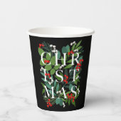 CHRISTMAS Typografie Berries Greenery Black Papieren Bekers (Achterkant)