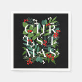CHRISTMAS Typografie Berries Greenery op Black Servet (Voorkant)