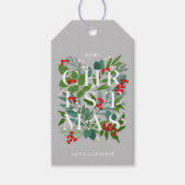 CHRISTMAS Typografie Greenery Berries Holiday Cadeaulabel (Voorkant)