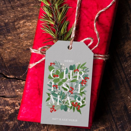 CHRISTMAS Typografie Greenery Berries Holiday Cadeaulabel