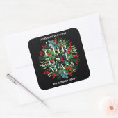 CHRISTMAS Typografie Holly Berries Homemade Vierkante Sticker (Envelop)