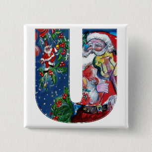 CHRISTMAS U BRIEF / SANTA MET VIOLIN MONOGRAM VIERKANTE BUTTON 5,1 CM