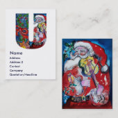 CHRISTMAS U BRIEF / SANTA MET VIOLIN MONOGRAM VISITEKAARTJE (Voorkant / Achterkant)