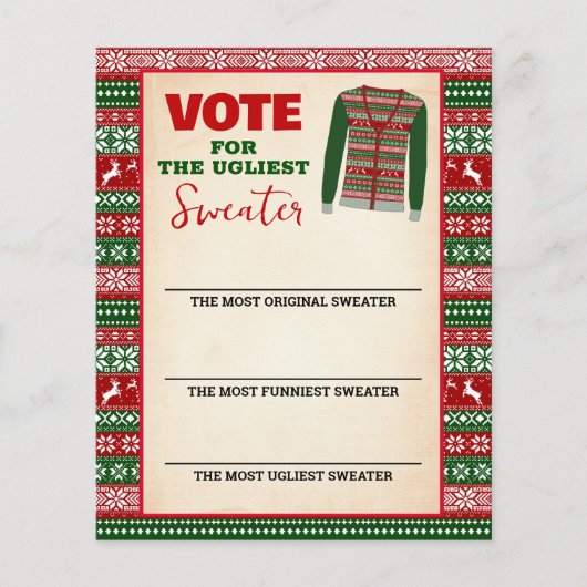 Christmas Ugly Sweater Voting Card Flyer (Voorkant)