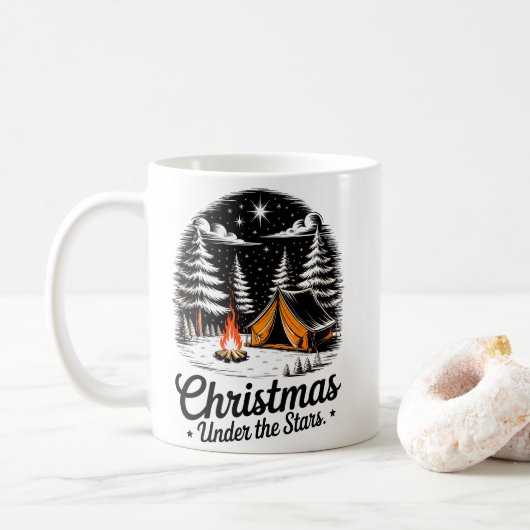Christmas Under the Stars Camping Scene Koffiemok (Met donut)