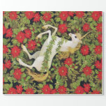Christmas Unicorn Cadeaupapier<br><div class="desc">Het schilderen van de kerstboomkleur met rode punsettia en groene bladeren op een donkere achtergrond.</div>