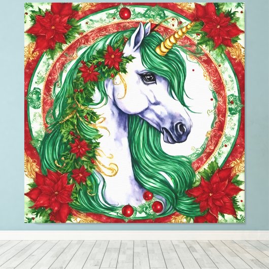 Christmas Unicorn Canvas Afdruk (Insitu (Houten vloer))