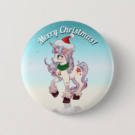 Christmas Unicorn Cartoon Ronde Button 5,7 Cm (Voorkant)