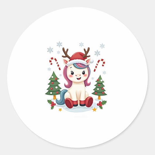 Christmas Unicorn Cute Magical Xmas Toddler Girls Ronde Sticker (Voorkant)