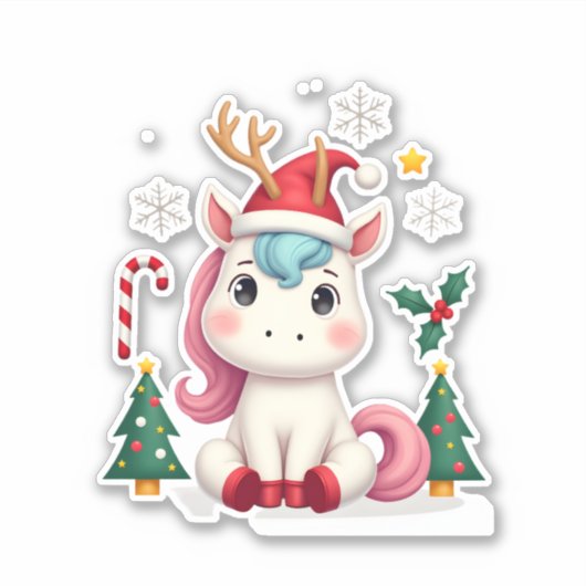 Christmas Unicorn Cute Magical Xmas Toddler Girls  Sticker (Voorkant)