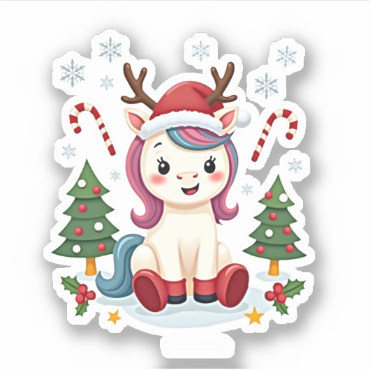 Christmas Unicorn Cute Magical Xmas Toddler Girls  Sticker (Voorkant)