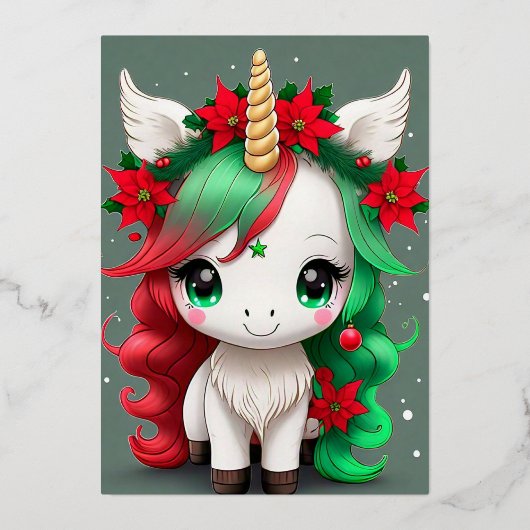Christmas Unicorn Folie Feestdagenkaart (Voorkant)