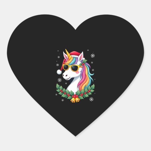Christmas Unicorn Girls Boys Xmas Santa Cute Kids  Hart Sticker (Voorkant)