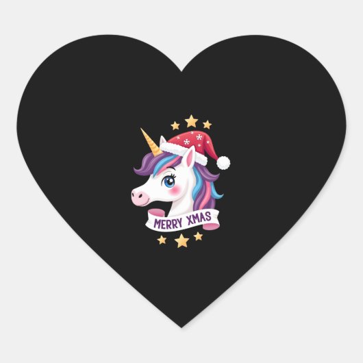 Christmas Unicorn Long Sleeve T-Shirt (2) Hart Sticker (Voorkant)