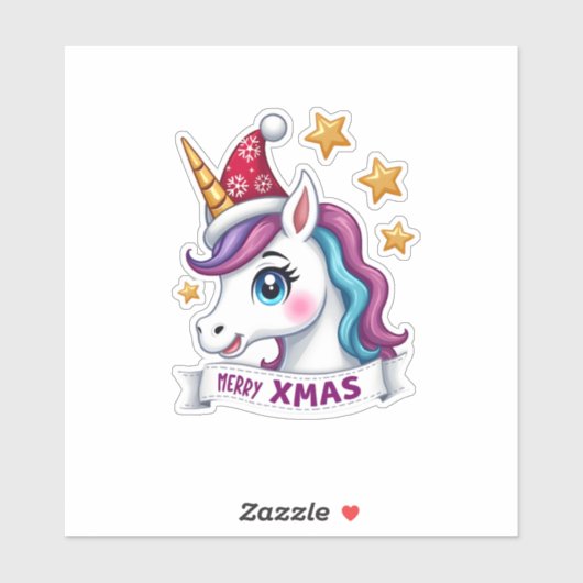 Christmas Unicorn Long Sleeve T-Shirt Sticker (Vel)