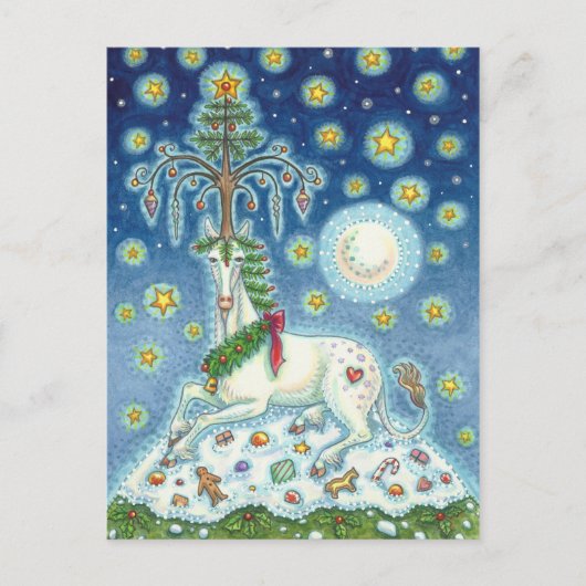 CHRISTMAS UNICORN, MAGIC HORN TREE, FANTASY HORSE BRIEFKAART (Voorkant)