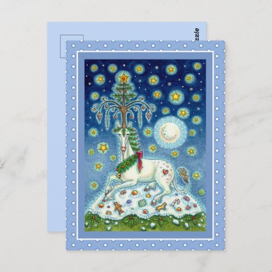 CHRISTMAS UNICORN, MAGIC HORN TREE, FANTASY HORSE BRIEFKAART (Voorkant / Achterkant)