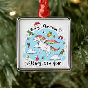 Christmas Unicorn Metalen Ornament