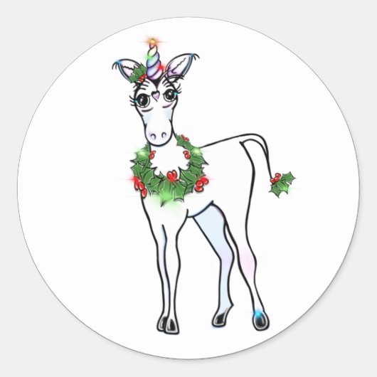 Christmas Unicorn Ronde Sticker (Voorkant)
