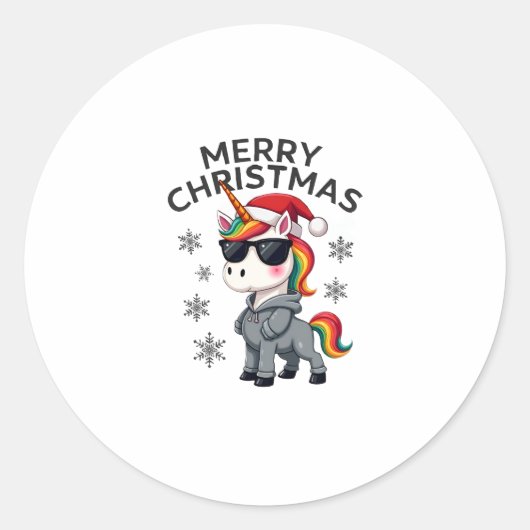 Christmas Unicorn Santa Hat T-Shirt (1) Ronde Sticker (Voorkant)