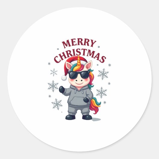 Christmas Unicorn Santa Hat T-Shirt Ronde Sticker (Voorkant)