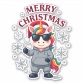 Christmas Unicorn Santa Hat T-Shirt Sticker (Voorkant)