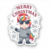 Christmas Unicorn Santa Hat T-Shirt Sticker (Voorkant)