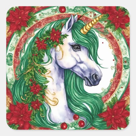 Christmas Unicorn Vierkante Sticker (Voorkant)