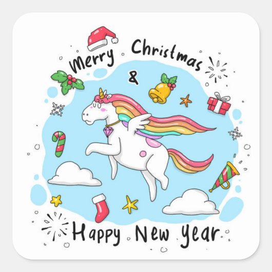 Christmas Unicorn Vierkante Sticker (Voorkant)