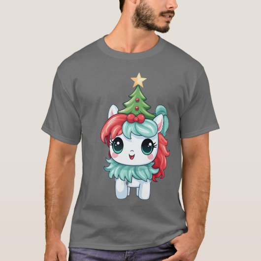 Christmas Unicorn with Christmasree and Star vinta T-shirt (Voorkant)