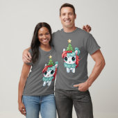 Christmas Unicorn with Christmasree and Star vinta T-shirt (Unisex)