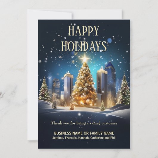 Christmas Urban Skyline Snow Business logo QR-code Feestdagenkaart (Voorkant)