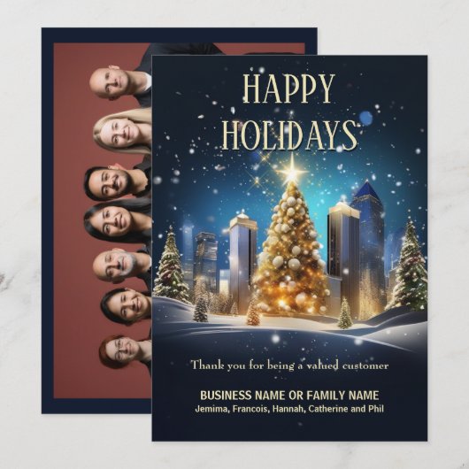 Christmas Urban Skyline Snow Business logo QR-code Feestdagenkaart (Voorkant / Achterkant)