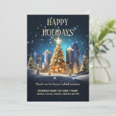 Christmas Urban Skyline Snow Business logo QR-code Feestdagenkaart (Staand voorkant)