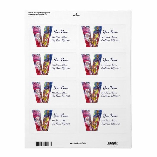 CHRISTMAS V LETTER/SANTA SPEELT HARP UIT ETIKET (Full Sheet)