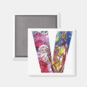 CHRISTMAS V LETTER/SANTA SPEELT HARP UIT MAGNEET (Voorkant / Achterkant)