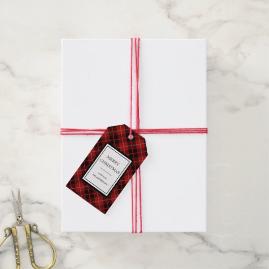 Christmas | Vakantie Rood & Zwart Plaid Cadeaulabel (Met Touw)