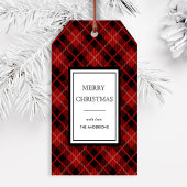 Christmas | Vakantie Rood & Zwart Plaid Cadeaulabel