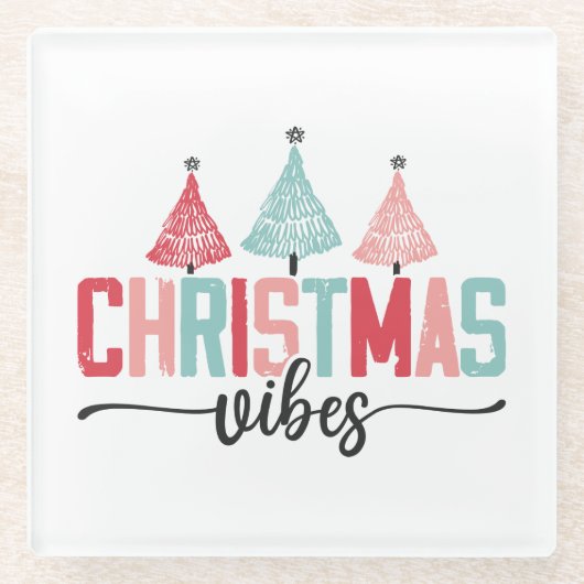 Christmas Vibes - Feestelijke boom ontwerp Glazen Onderzetter (Voorkant)