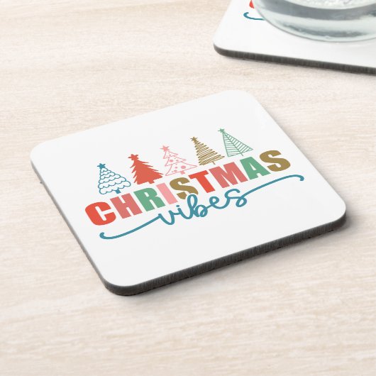 Christmas Vibes - Kleurrijke Vakantiebomen Ontwerp Bier Onderzetter (Linkerzijde)