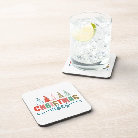 Christmas Vibes - Kleurrijke Vakantiebomen Ontwerp Bier Onderzetter (Rechterzijde)