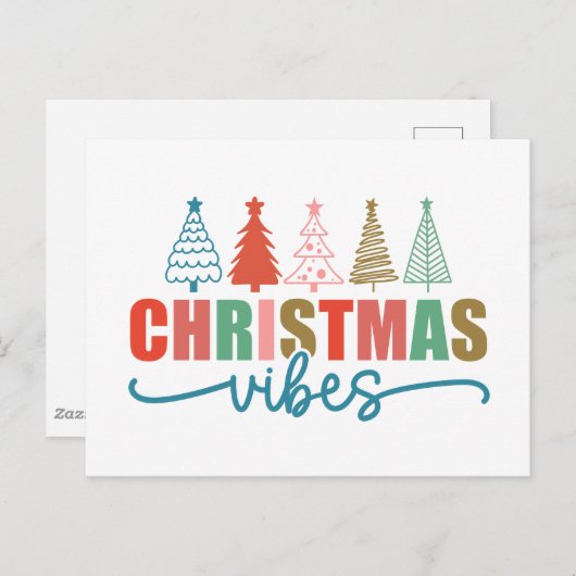 Christmas Vibes - Kleurrijke Vakantiebomen Ontwerp Briefkaart (Voorkant / Achterkant)