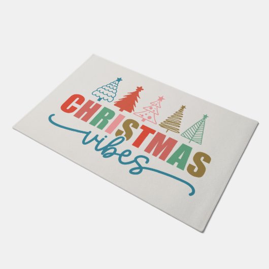 Christmas Vibes - Kleurrijke Vakantiebomen Ontwerp Deurmat (Schuin)