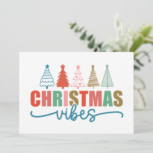 Christmas Vibes - Kleurrijke Vakantiebomen Ontwerp Kaart (Staand voorkant)